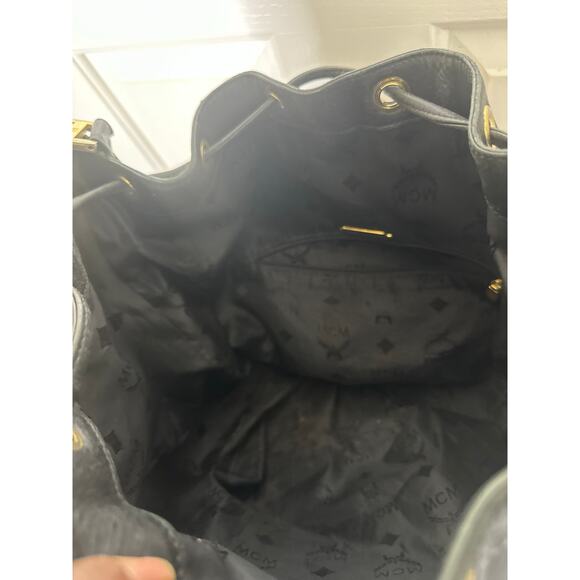 Vintage MCM Bag Black Nylon with Leather Trim Visetos Drawstring Bucket Bag - Picture 12 of 15